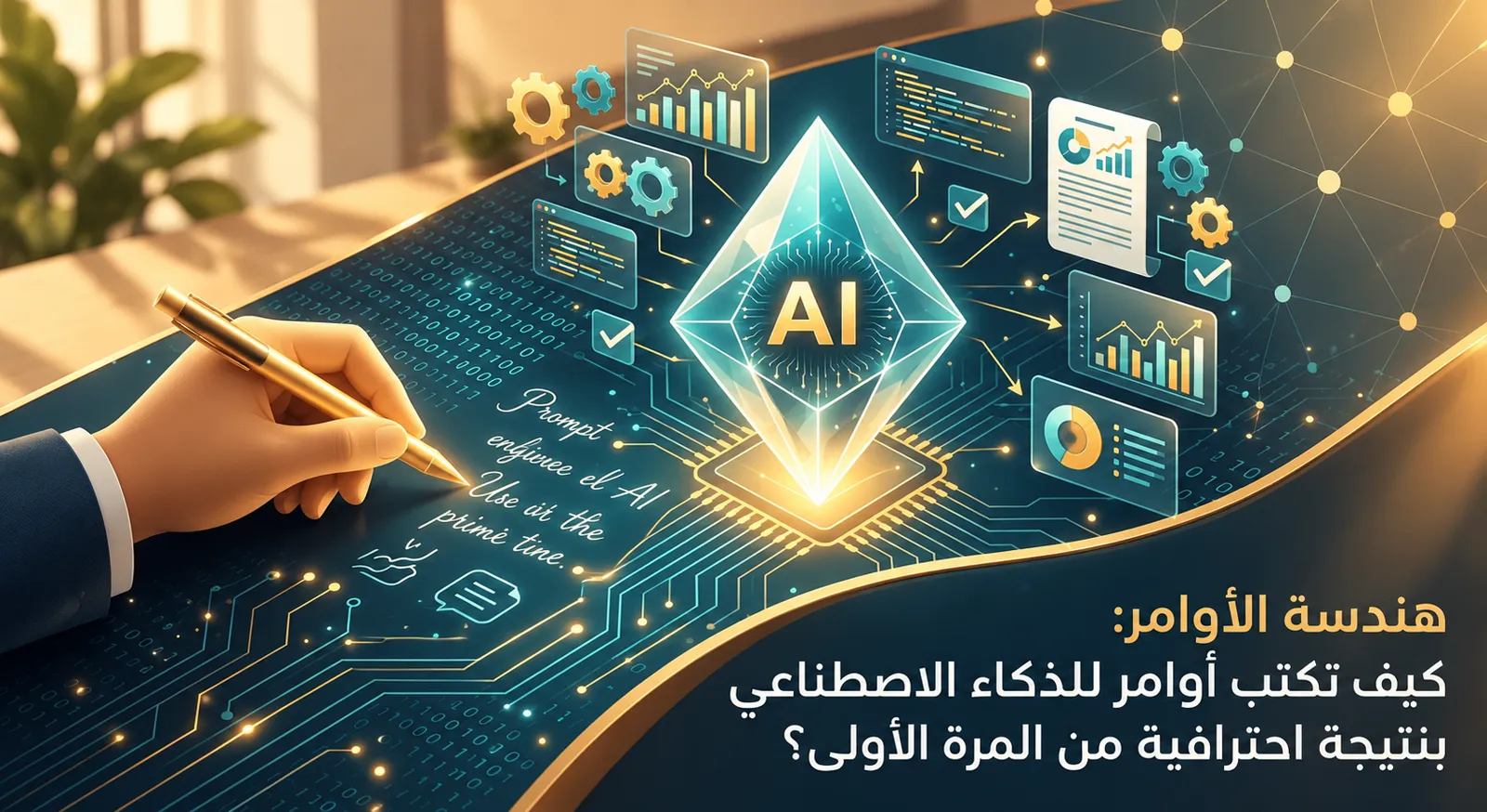 صورة مقال: هندسة الأوامر: كيف تكتب أوامر للذكاء الاصطناعي بنتيجة احترافية من المرة الأولى؟